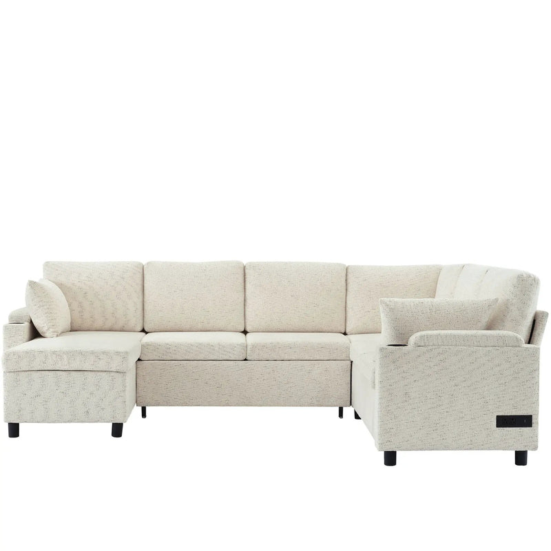 U-Shaped Sectional Sleeper Sofa With Ample Storage Space, 2 Cup Holders And Charging Ports For Living Room by HouseOfZazla