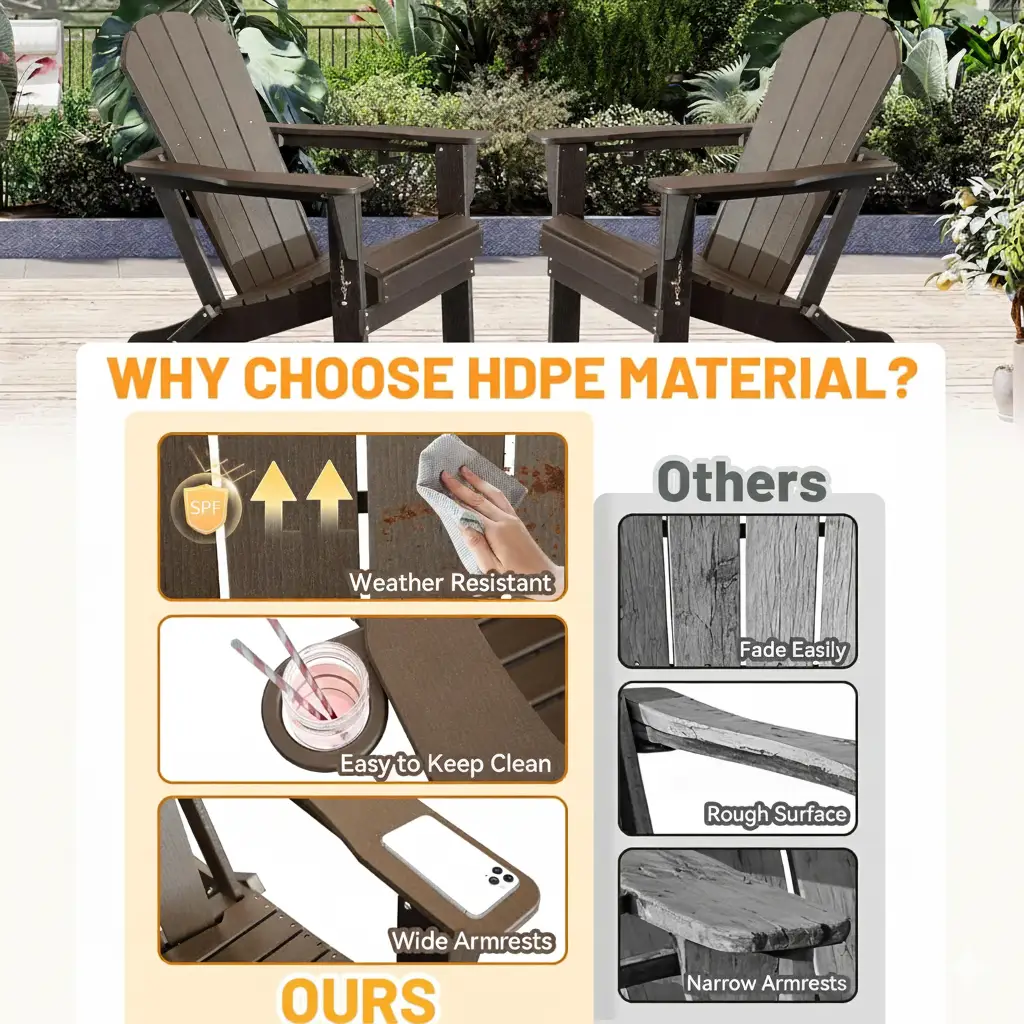 Adirondack Chairs Set of 2 with Cup Holder - Brown HDPE Outdoor Chairs by HouseOfZazla