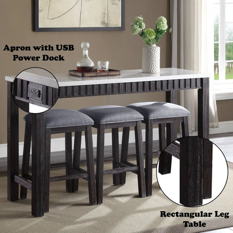 Necalli Marble Top Weathered 4 Piece Pack Counter Height Table Set - Espresso by HouseOfZazla