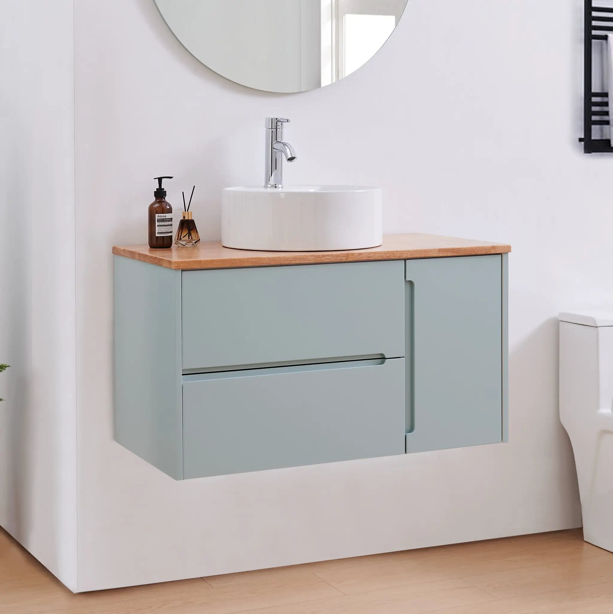 36-Inch Double Drawer + Single Door Wall-Mounted Bathroom Vanity by HouseOfZazla