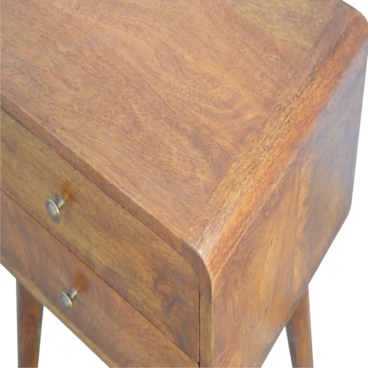 Solid Wood Curved Nightstand, 2-Drawers, Chestnut by HouseOfZazla
