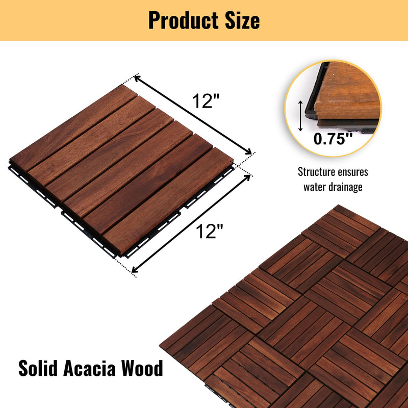 Interlocking Deck Tiles Striped Pattern, Square Acacia Hardwood Outdoor Flooring For Patio, Bancony, Pool Side by HouseOfZazla