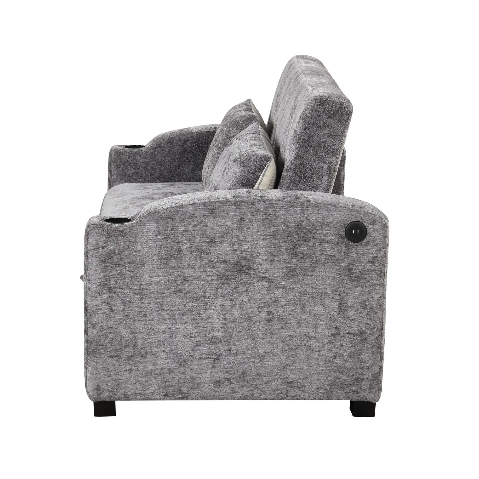 Pull Out Loveseat Sofa With Adjsutable Backrest, 2 Pillows, Cup Holders, USB Ports For Living Room by HouseOfZazla