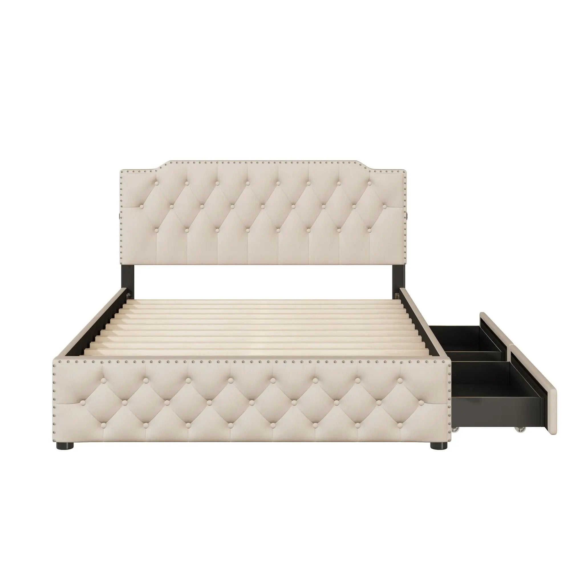 Upholstered Platform Bed With 2 Drawers And 2 Sets Of USB Ports On Each Side, Fabric by Unique Piece Furniture