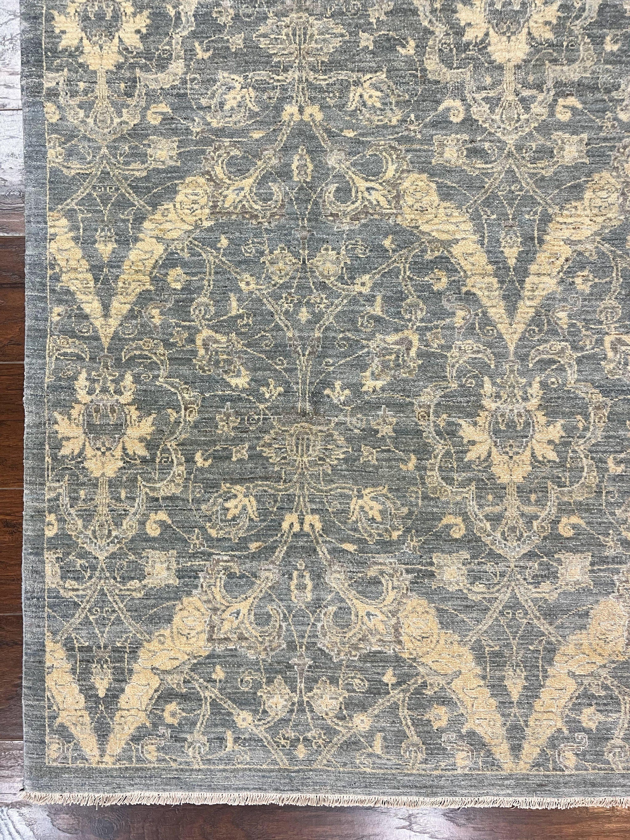 Contemporary Pakistani Rug 5 x 6.6, Handmade Floral Wool Rug, Spanish Pattern by Jewel Rugs