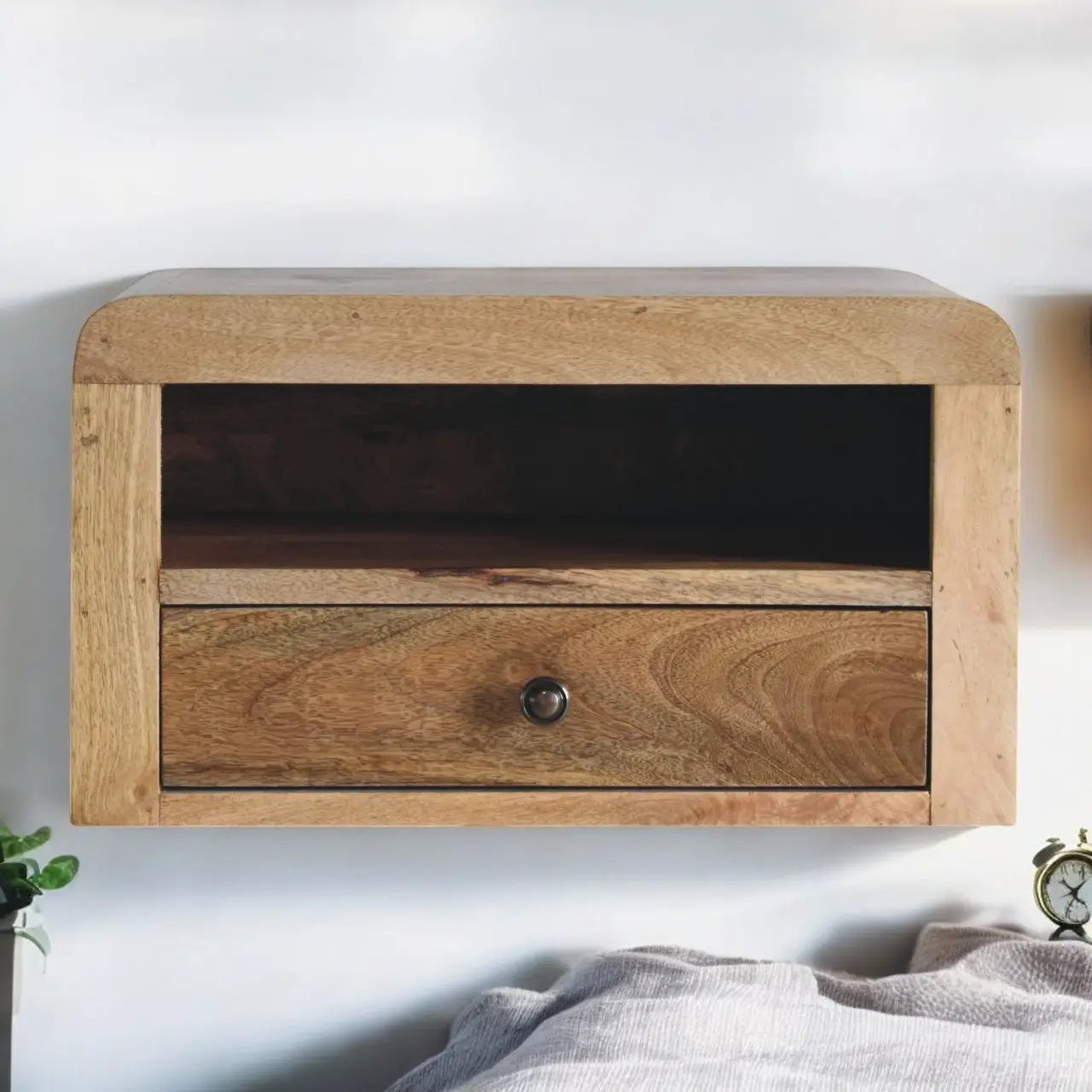 Chunky Floating Bedside, 1-Drawer, 1 Open Slot, Oak-ish by HouseOfZazla