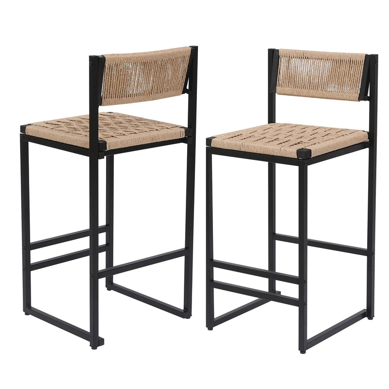 Kitchen Bar Stools with Footrest Set of 2 Paper Rope Weave Dining Chairs by HouseOfZazla