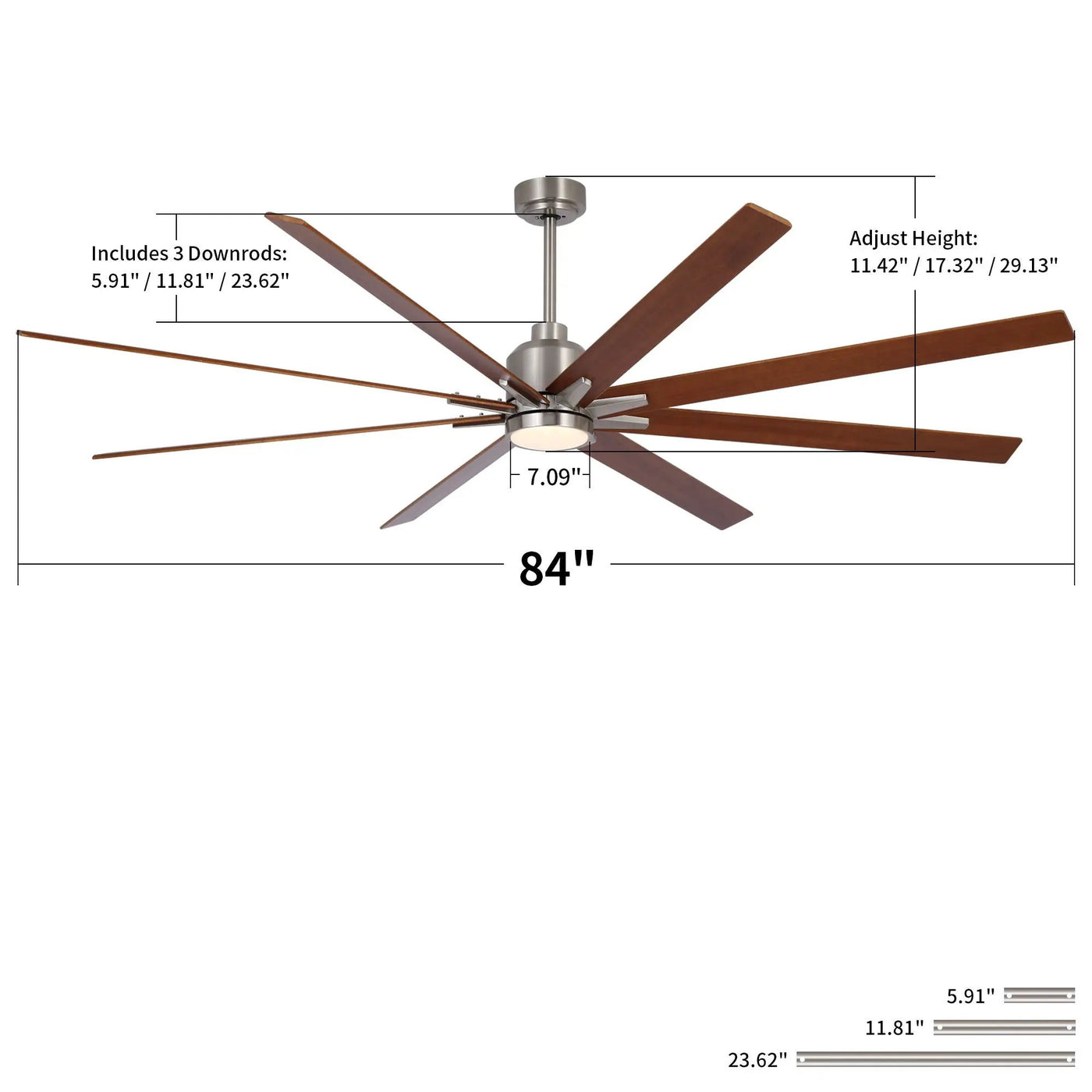 Oversized Large Ceiling Fan With Dimmable LED Light, 8 Blades, Remote Control by HouseOfZazla