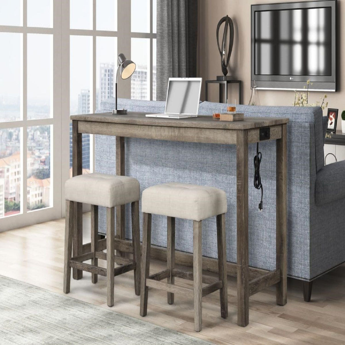 Transitional Backless Counter Stool Set with Upholstered Cushion - Black or Beige, photo 8 of 8