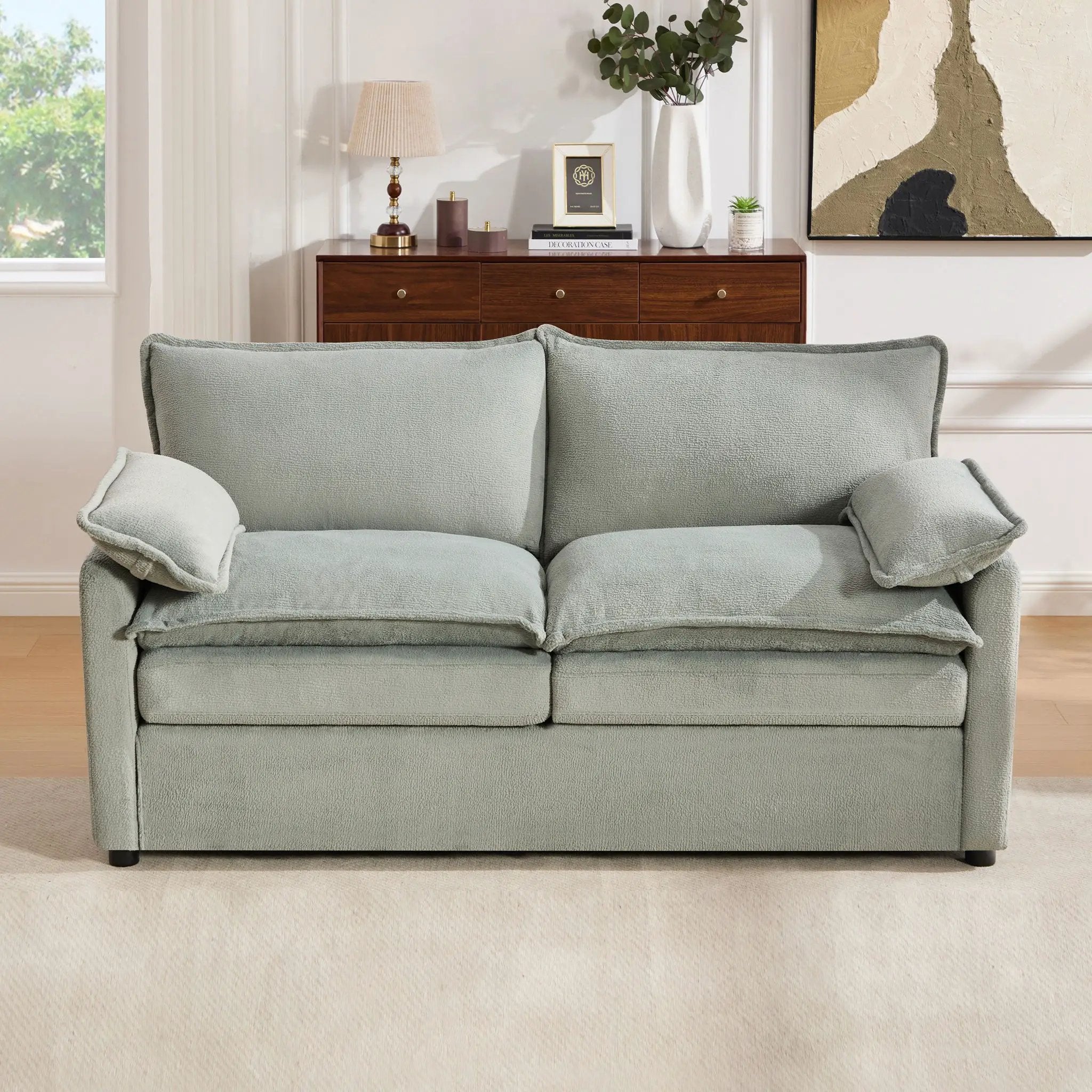 Modern Loveseat Sofa, Upholstered Couch With Side Storage Pockets by HouseOfZazla