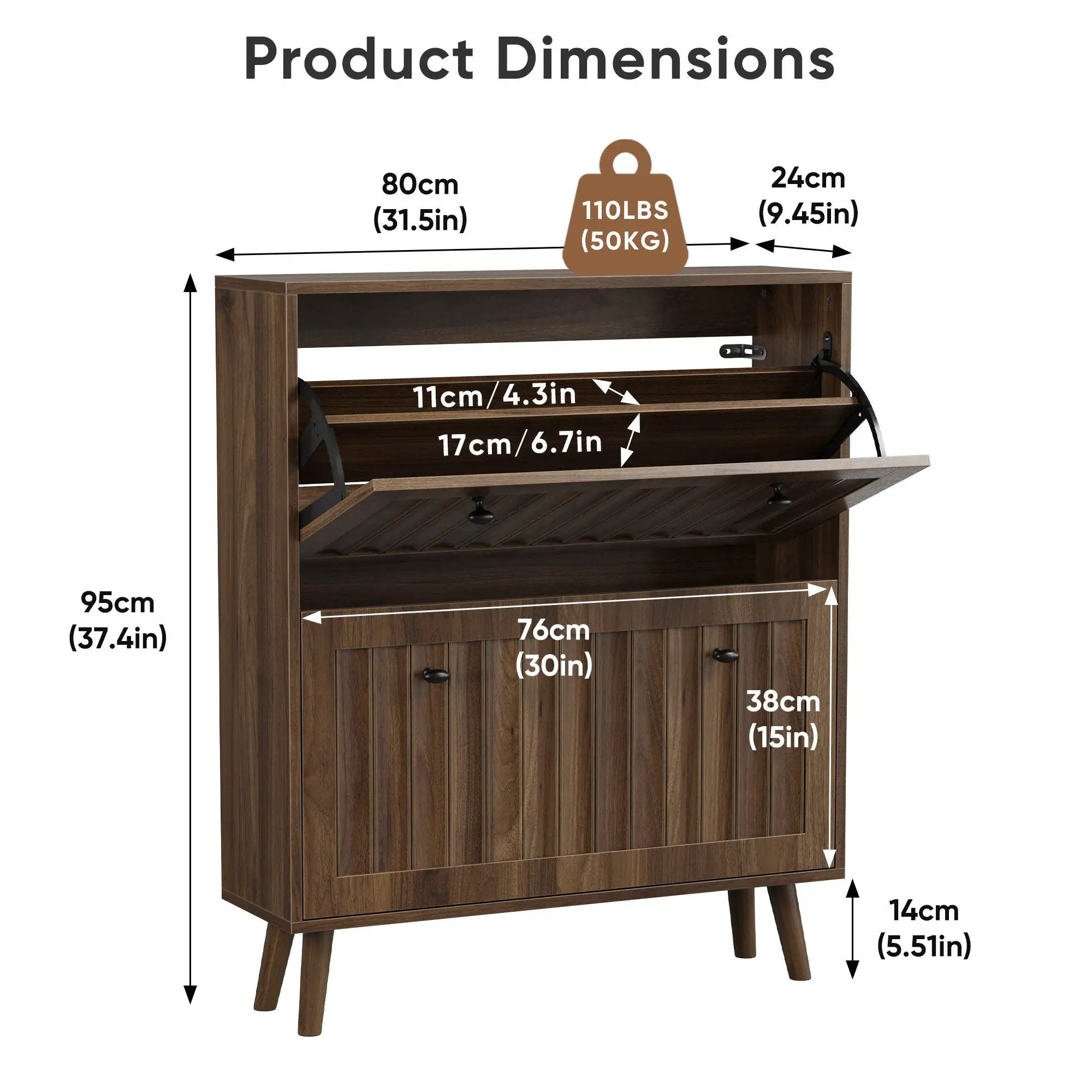 Shoe Cabinet, Storage Unit For Hallways - Walnut by HouseOfZazla