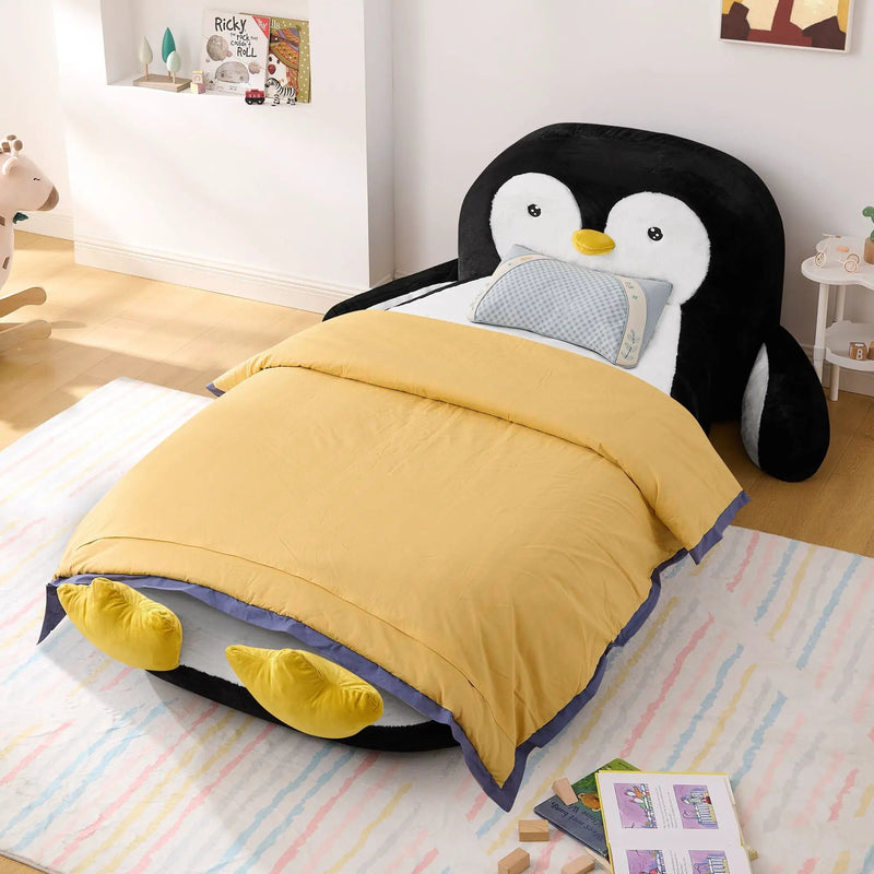 Twin Size Penguin Shaped Bed, Lounger Chair For Kids Bedroom - White / Black by Unique Piece Furniture
