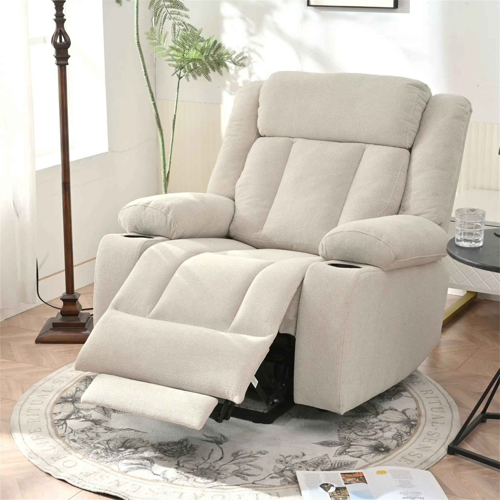 Power Lift Recliner Chair With Extended Footrest, Remote Control, Cup Holders, And Side Pockets by HouseOfZazla
