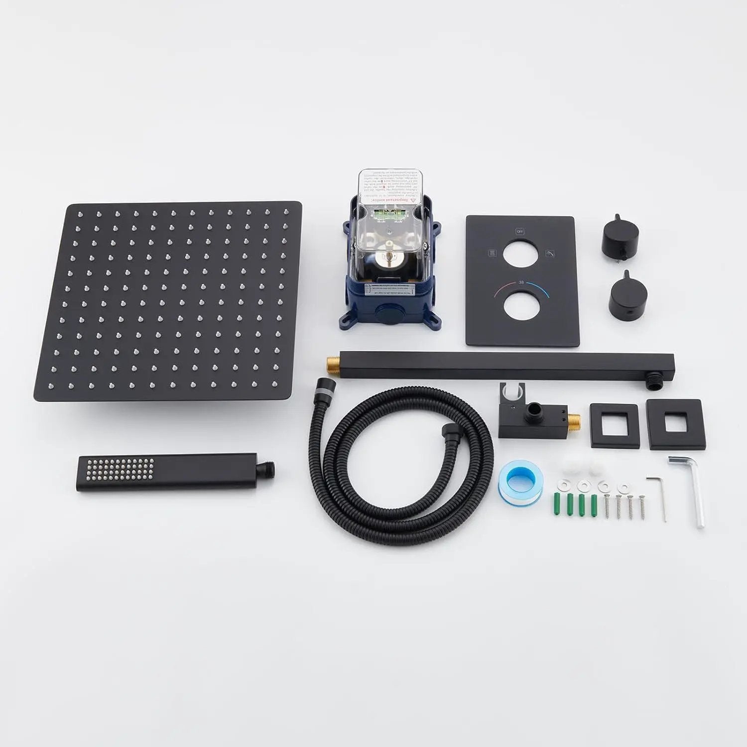 TRUSTMI Thermostatic Shower System Set Matte Black, 3-Way Push Button Diverter Brass Wall Mount Ceiling Shower Faucet Complete with16 Inch 2 Modes Wat by Selzalot