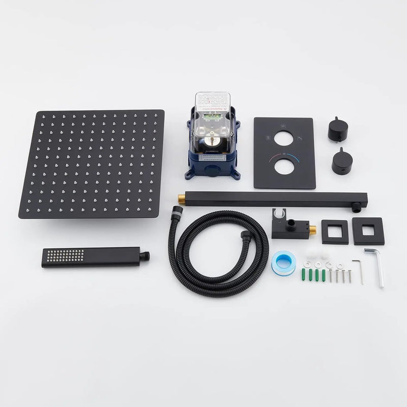 TRUSTMI Thermostatic Shower System Set Matte Black, 3-Way Push Button Diverter Brass Wall Mount Ceiling Shower Faucet Complete with16 Inch 2 Modes Wat by Selzalot