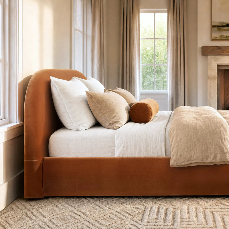 Archie Puffy Grounded Upholstered Platform Bed, King, Burnt by HouseOfZazla