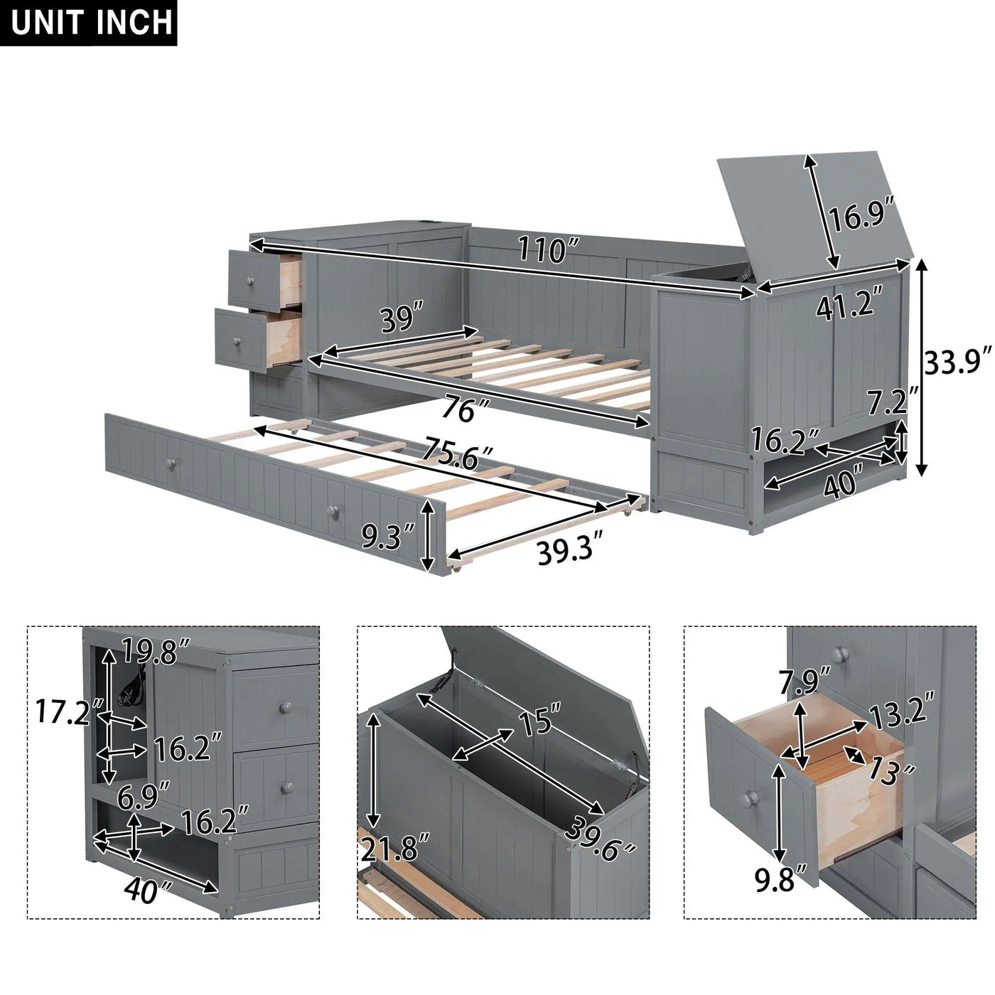 Daybed With Storage Arms, Trundle And Charging Station by HouseOfZazla