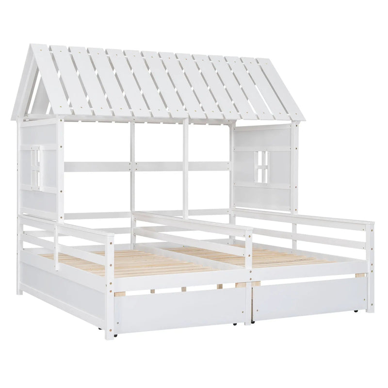 House Platform Beds With 2 Drawers, Side By Side Design by Unique Piece Furniture