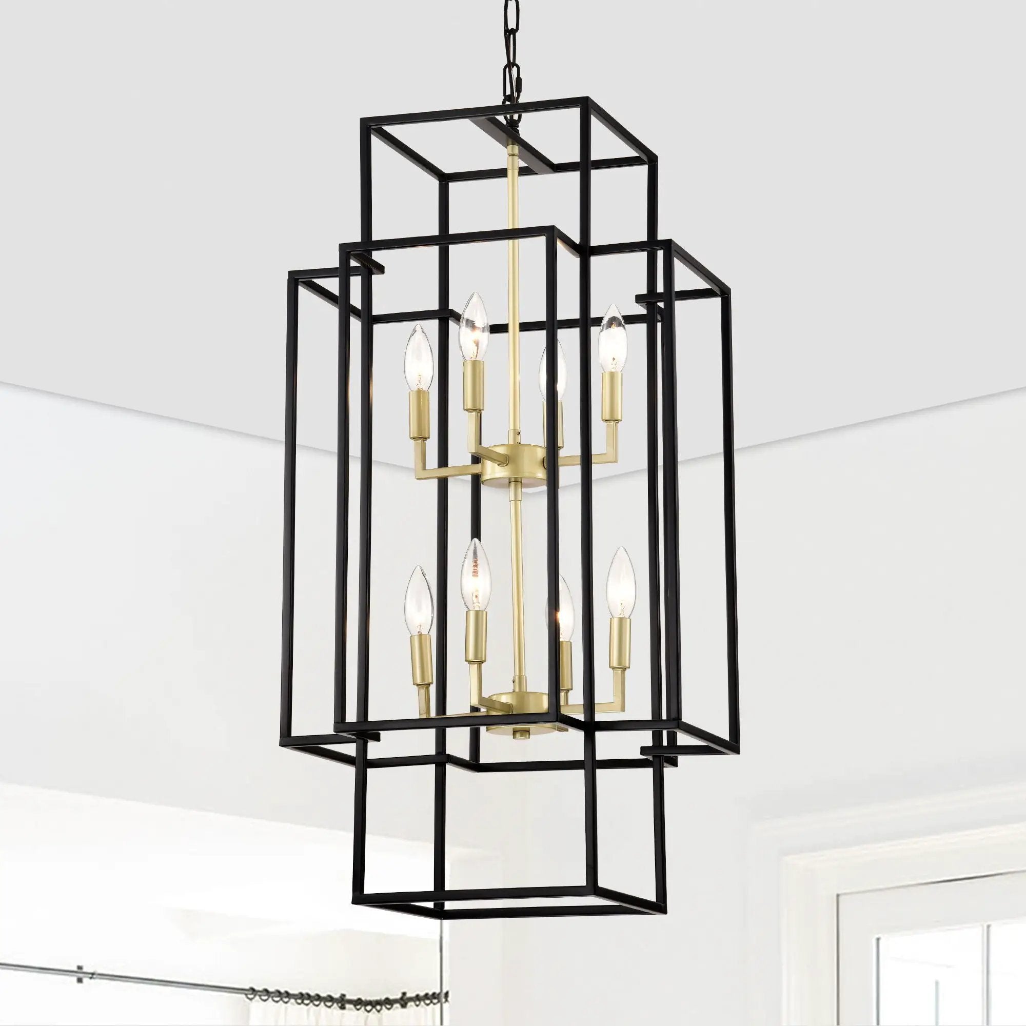8 Light Lantern Chandelier Lighting, Entryway Chandeliers For High Ceilings, Chandeliers For Dining Room, Foyer, Entry, Staircase, Hallway, Height Adjustable (E12 Bulbs Not Included) by Unique Piece Furniture