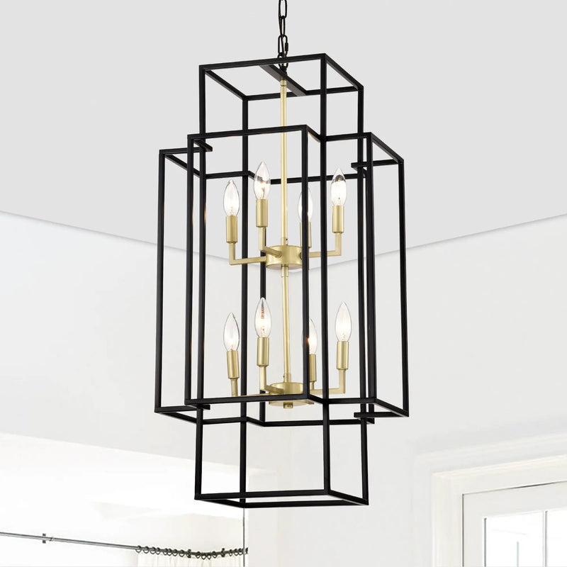 8 Light Lantern Chandelier Lighting, Entryway Chandeliers For High Ceilings, Chandeliers For Dining Room, Foyer, Entry, Staircase, Hallway, Height Adjustable (E12 Bulbs Not Included) by HouseOfZazla