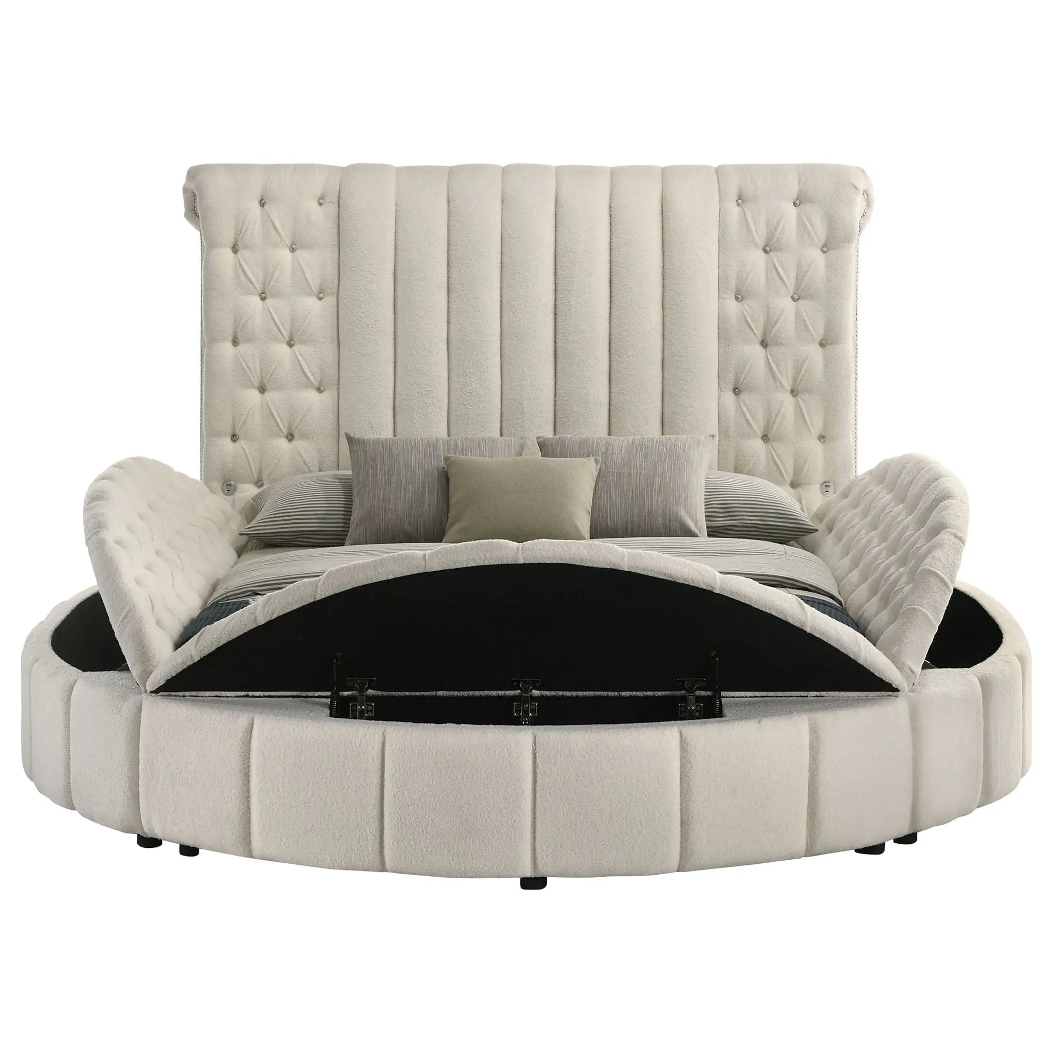 Sonya Upholstered Queen Round Storage Bed Ivory by Unique Piece Furniture