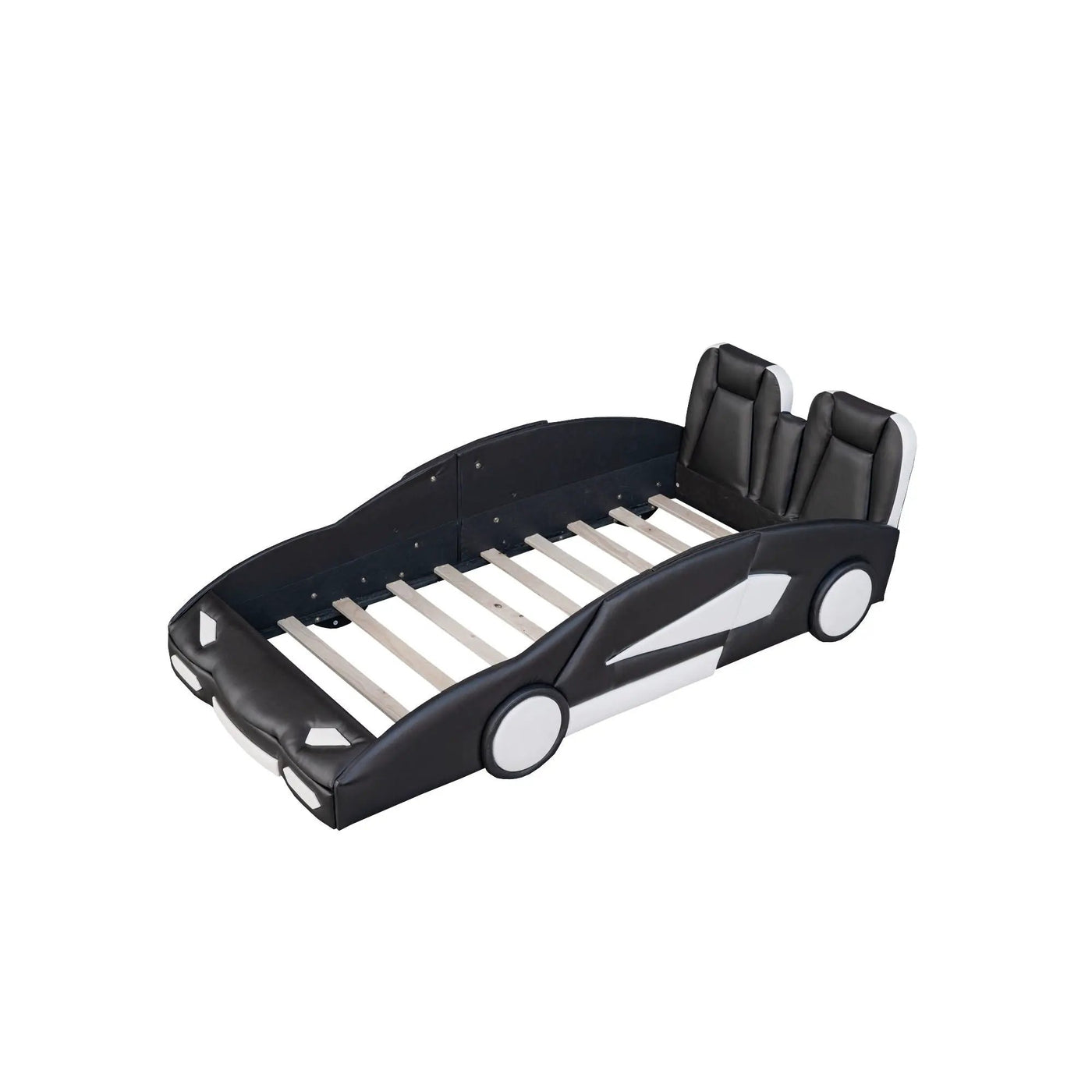 Race Car Shaped Twin Platform Bed With Wheels, Pine Wood Construction by HouseOfZazla
