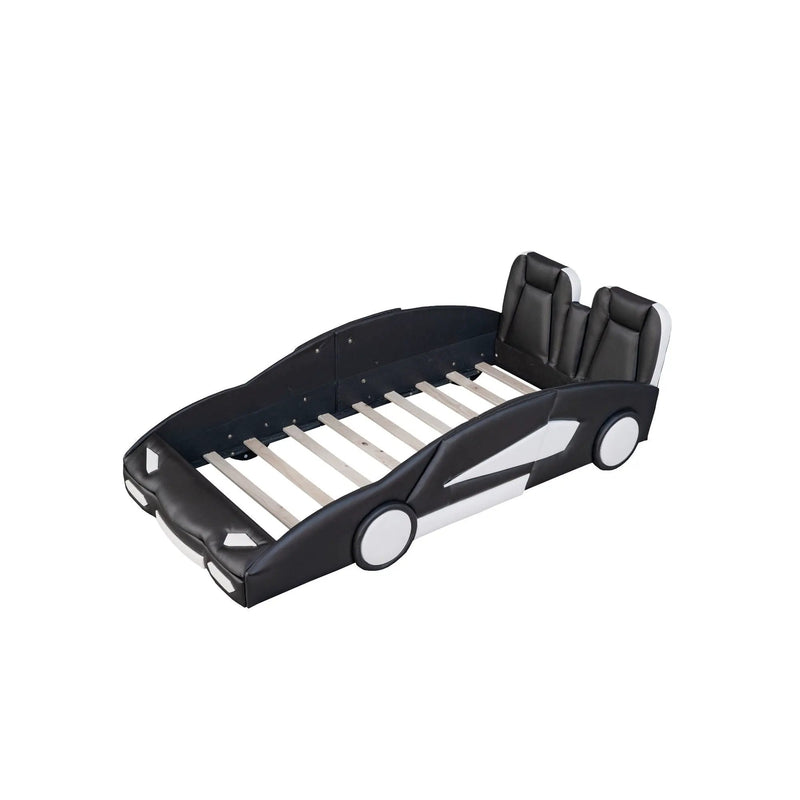 Race Car Shaped Twin Platform Bed With Wheels, Pine Wood Construction by HouseOfZazla