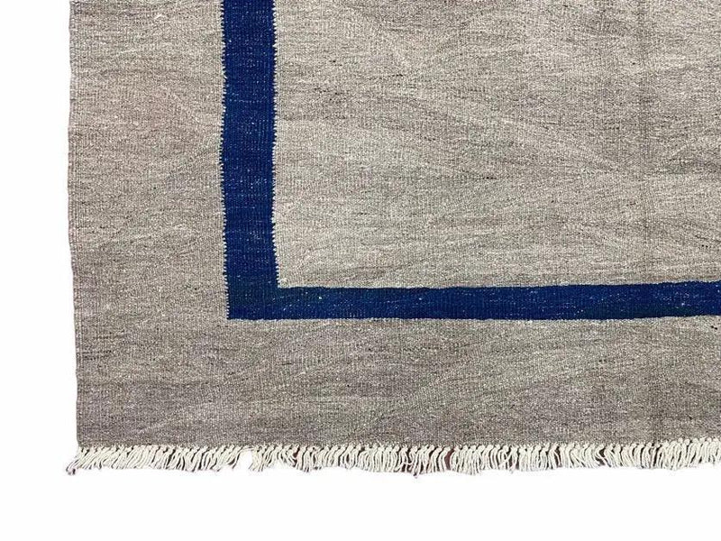 Geometric Turkish Kilim Rug 5' 7" x 7' 9", Flatweave Carpet, Minimal Design, Anatolian Carpet, Gray, Geometric, Dark Blue, Hand-Knotted, New by Jewel Rugs
