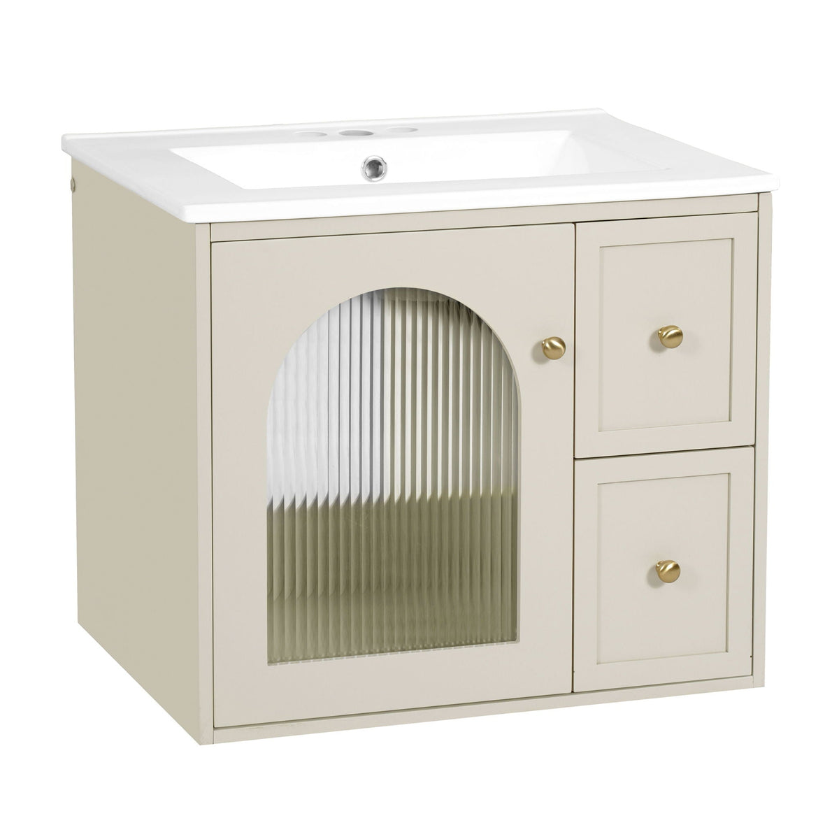 Wall-Mounted Bathroom Vanity Set with Ceramic Sink and Soft-Close Drawers - Black, Beige, or White, photo 3 of 12