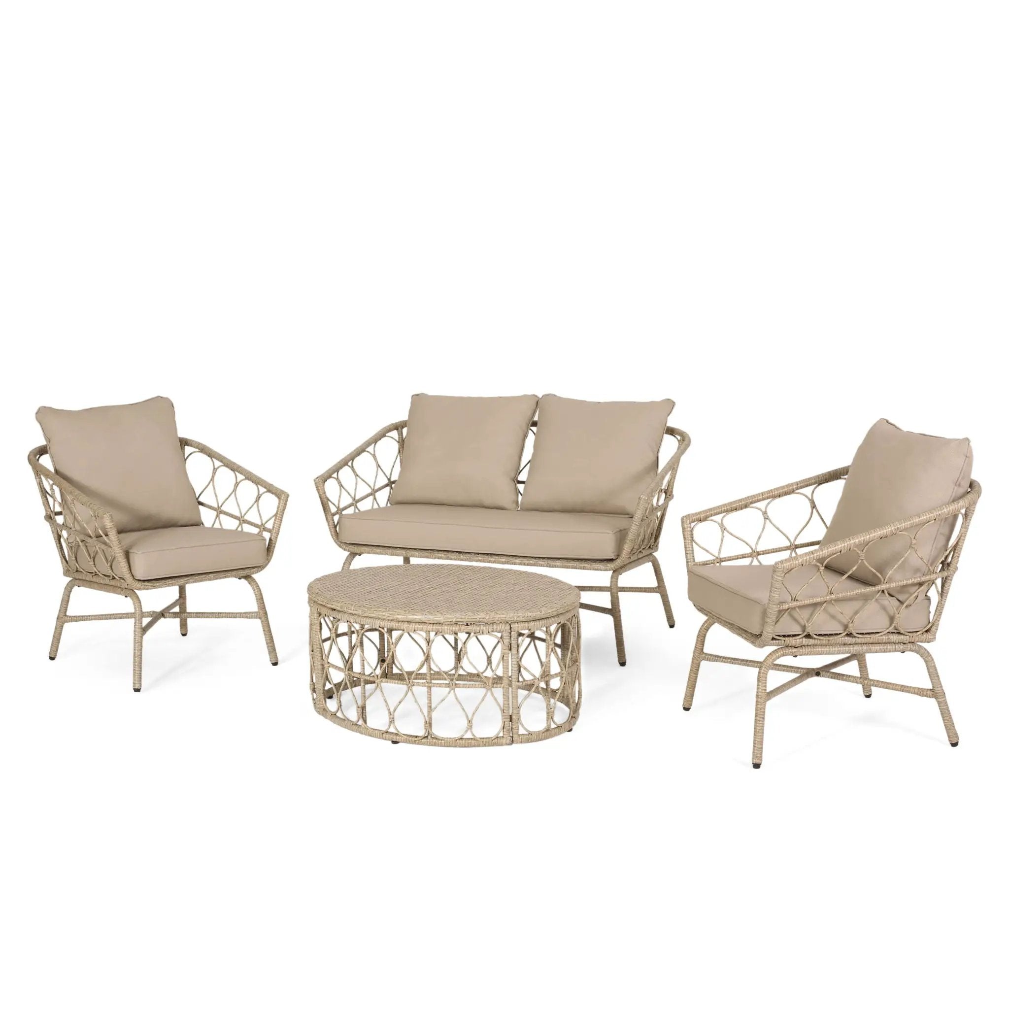 Bruce Boho Inspired 4 Pieces Chat Set with Water Resistant Cushions - Brown by HouseOfZazla