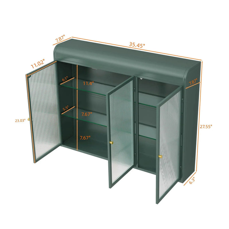 Arched Wall Mounted Cabinet, 3 Door Storage For Kitchen - Dark Green by HouseOfZazla