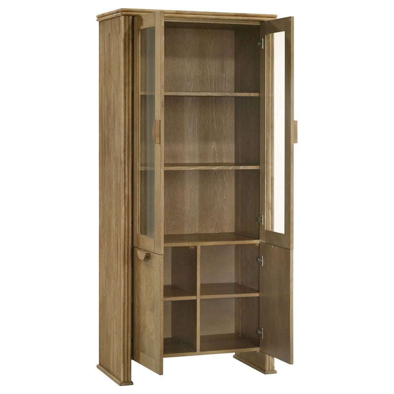 Adina 77-inch Tall Display Cabinet Distressed Light Brown by Unique Piece Furniture