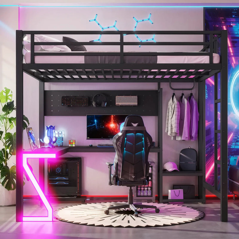 Full Loft Bed with L-shaped Desk and USB Ports by HouseOfZazla