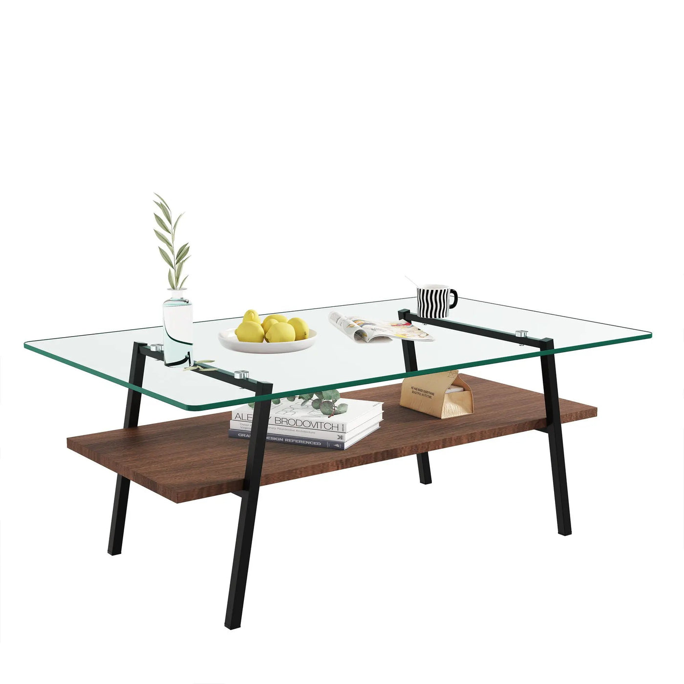 Rectangle Coffee Table, Tempered Glass Tabletop With Metal Legs, Modern Table For Living Room by HouseOfZazla