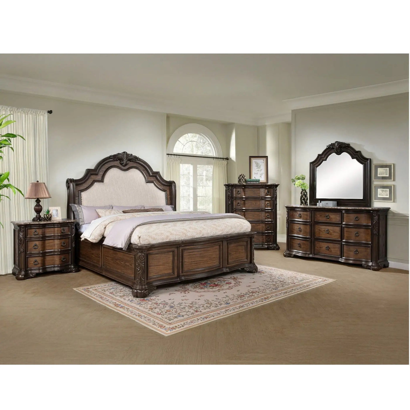 Traditional Style Upholstered Headboard Panel Bed by HouseOfZazla