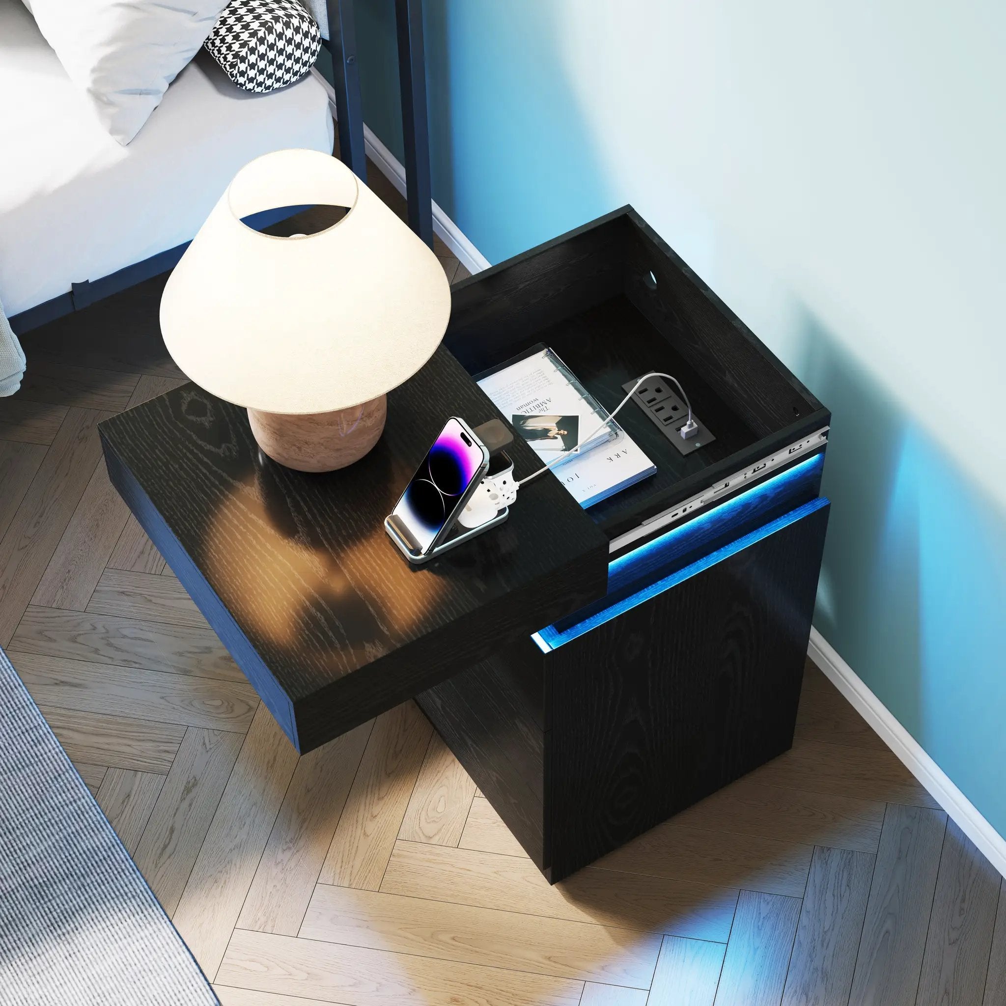 Nightstand with Built-In Charging Station and LED Lighting by HouseOfZazla