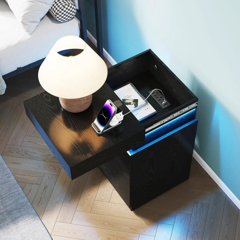 Nightstand with Built-In Charging Station and LED Lighting by HouseOfZazla