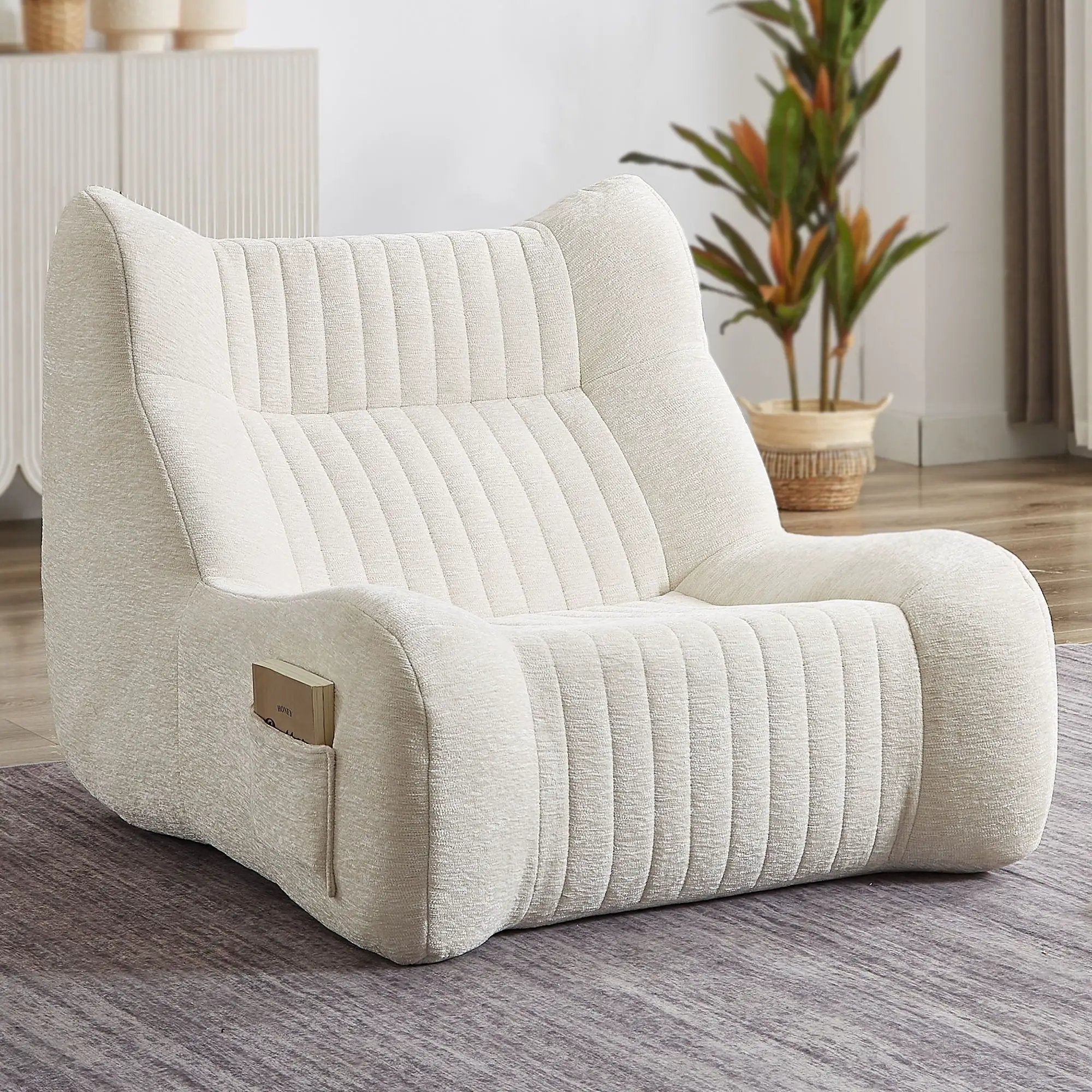 Bean Bag Chair For Adults, Lazy Floor Sofa Couch Memory Foam Bean Bag Sofas Chenille Fabric Reading Chair Comfortable Corner Lounge Sofa For Living Room - White by HouseOfZazla