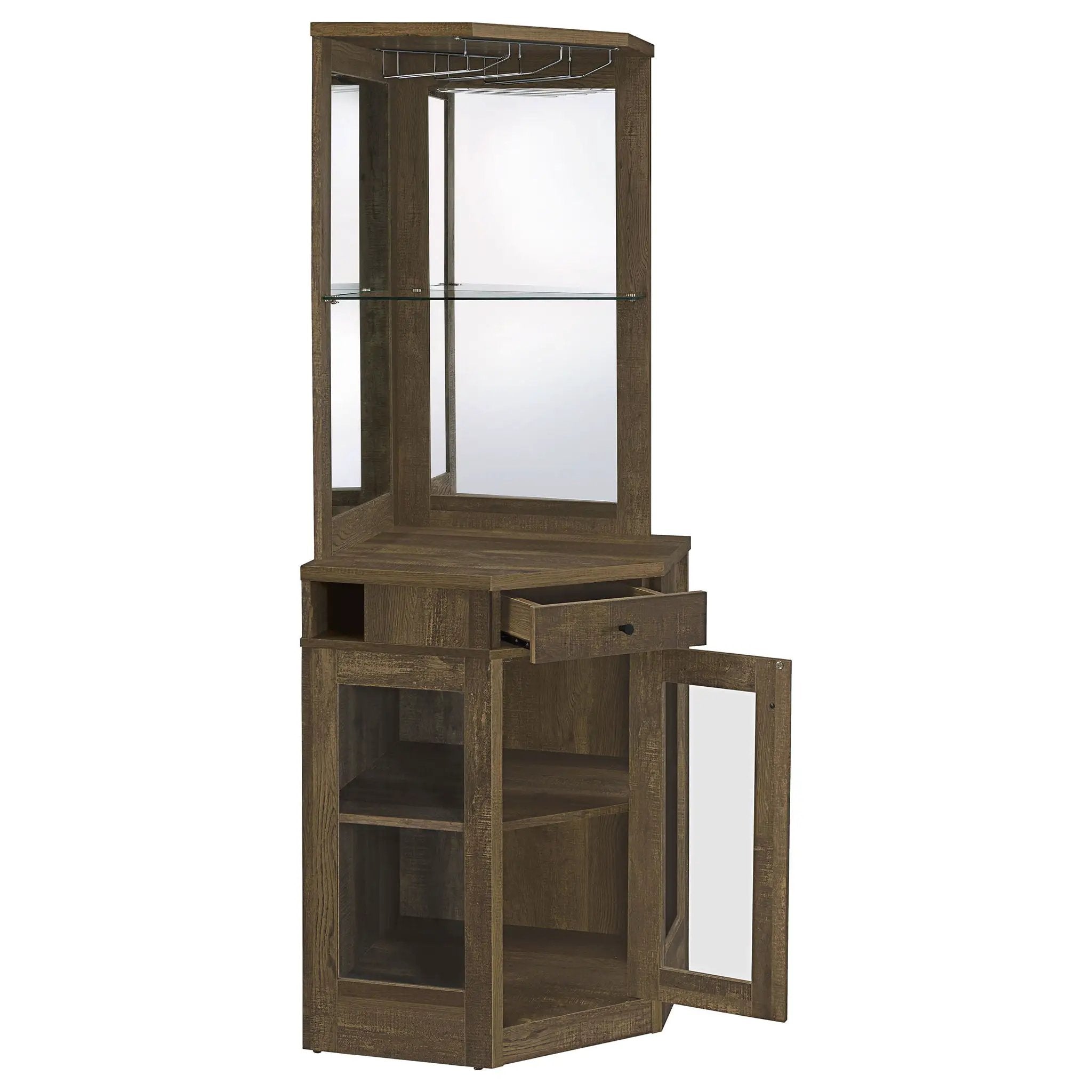 Alviso 1-drawer Corner Home Bar Wine Cabinet Rustic Oak by Unique Piece Furniture