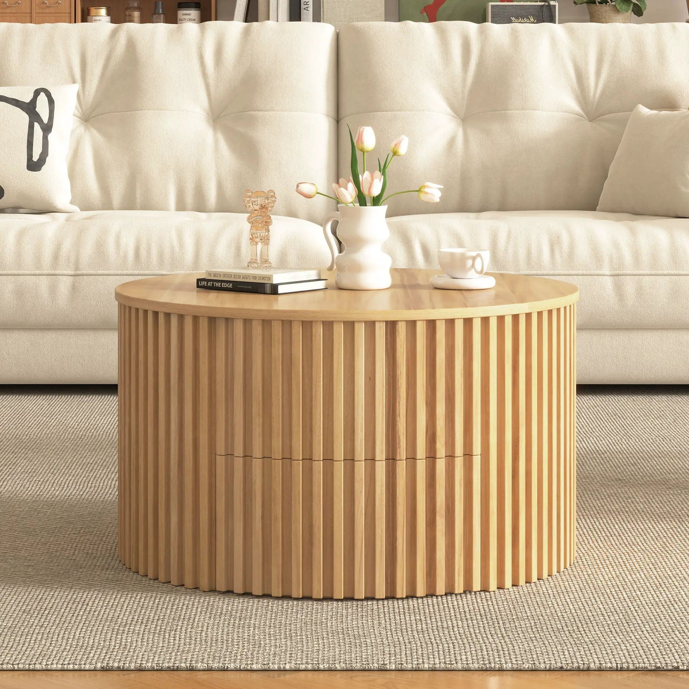 Round Lift Top Coffee Table With Hidden Storage For Living Room by HouseOfZazla