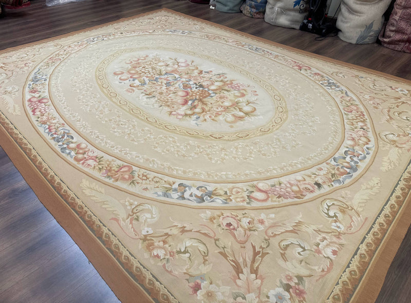 Aubusson Rug 9x12, French European Design, Floral, Elegant by Jewel Rugs