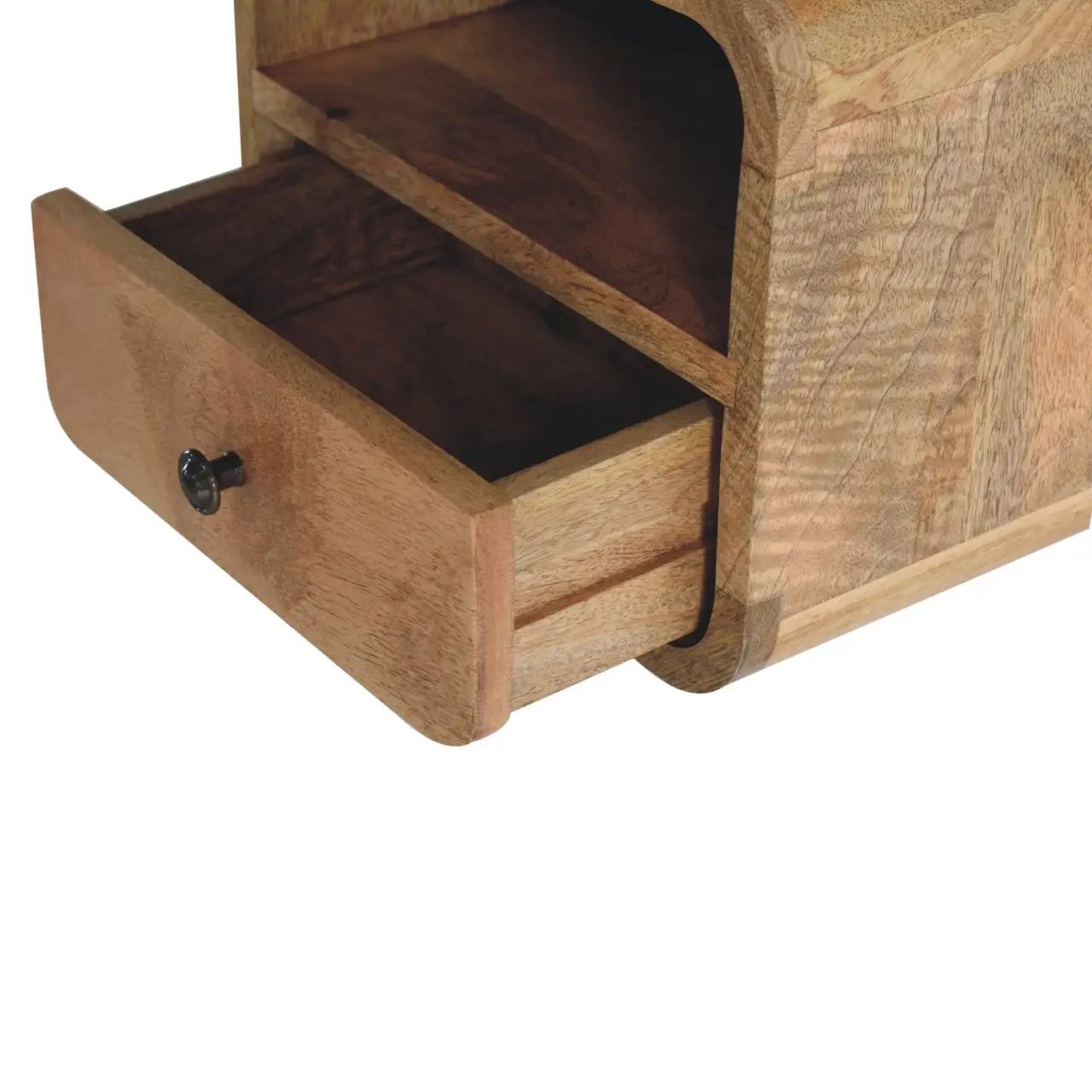 Extra Mini Wall-Mounted Curved Oak-ish Nightstand with Open Slot, 1-Drawer by HouseOfZazla