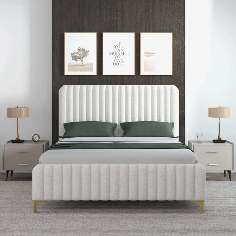 Valery King Size Bed Frame with Tufted Upholstery - White Boucle, photo 2 of 10