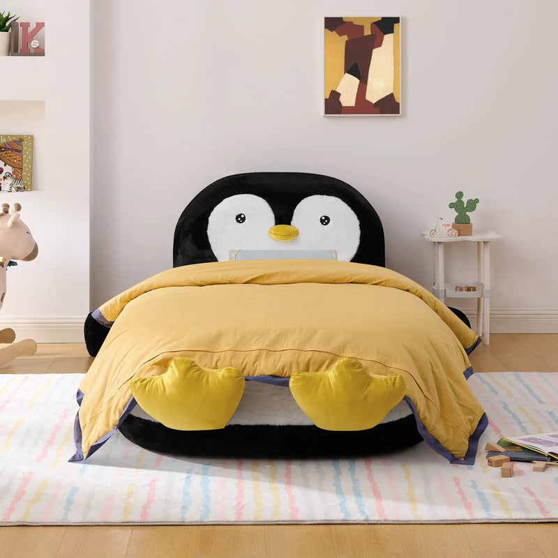 Twin Size Penguin Shaped Bed, Lounger Chair For Kids Bedroom - White / Black by Unique Piece Furniture