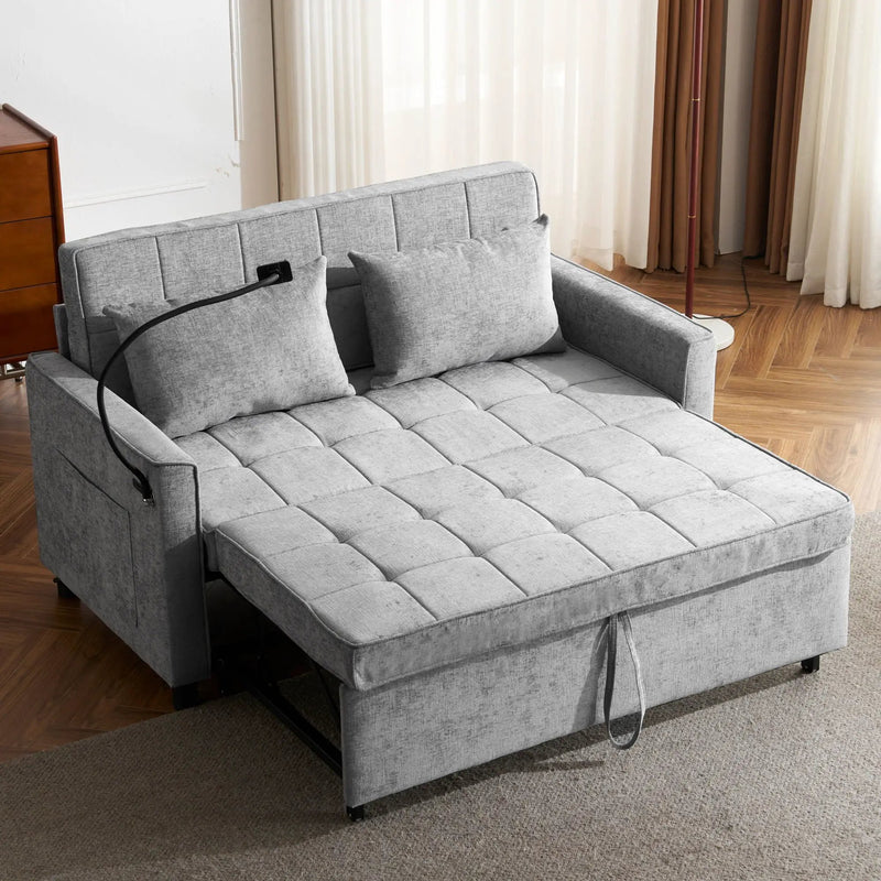 Pull-Out Sleeper Sofa With Reversible Backrest Cushion, Side Pockets, 2 USB Ports And A Phone Holder For Living Room by HouseOfZazla