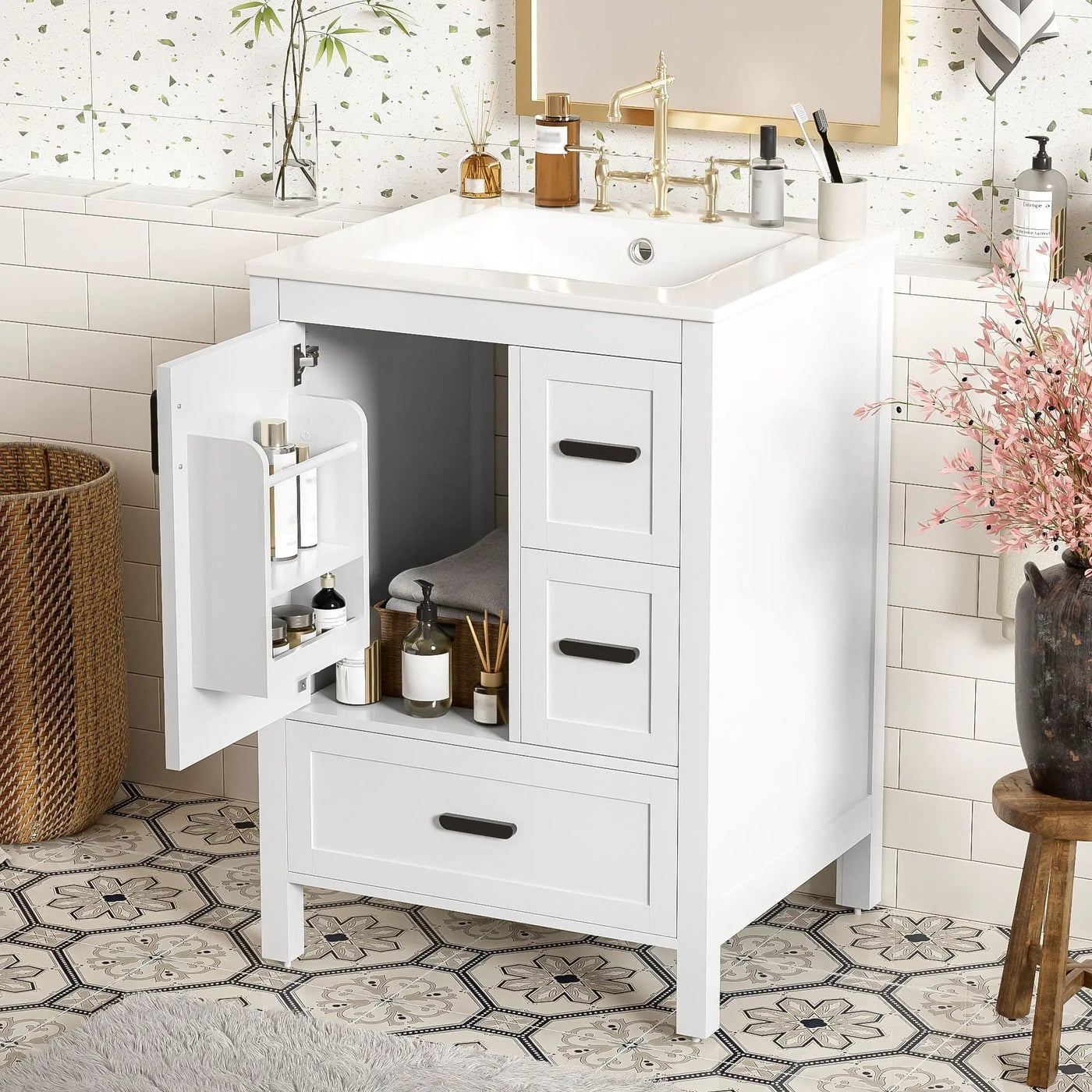 Bathroom Vanity With Sink, Soft-Close Doors, Double-Layer Shelf And 3 Drawers by HouseOfZazla