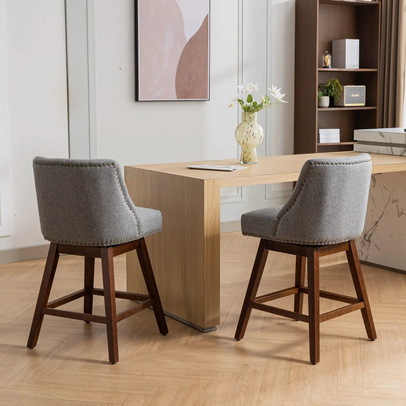 Counter Height Swivel Barstools, 26'' H Seat Height Upholstered Bar Stools (Set of 2), Fabric by HouseOfZazla