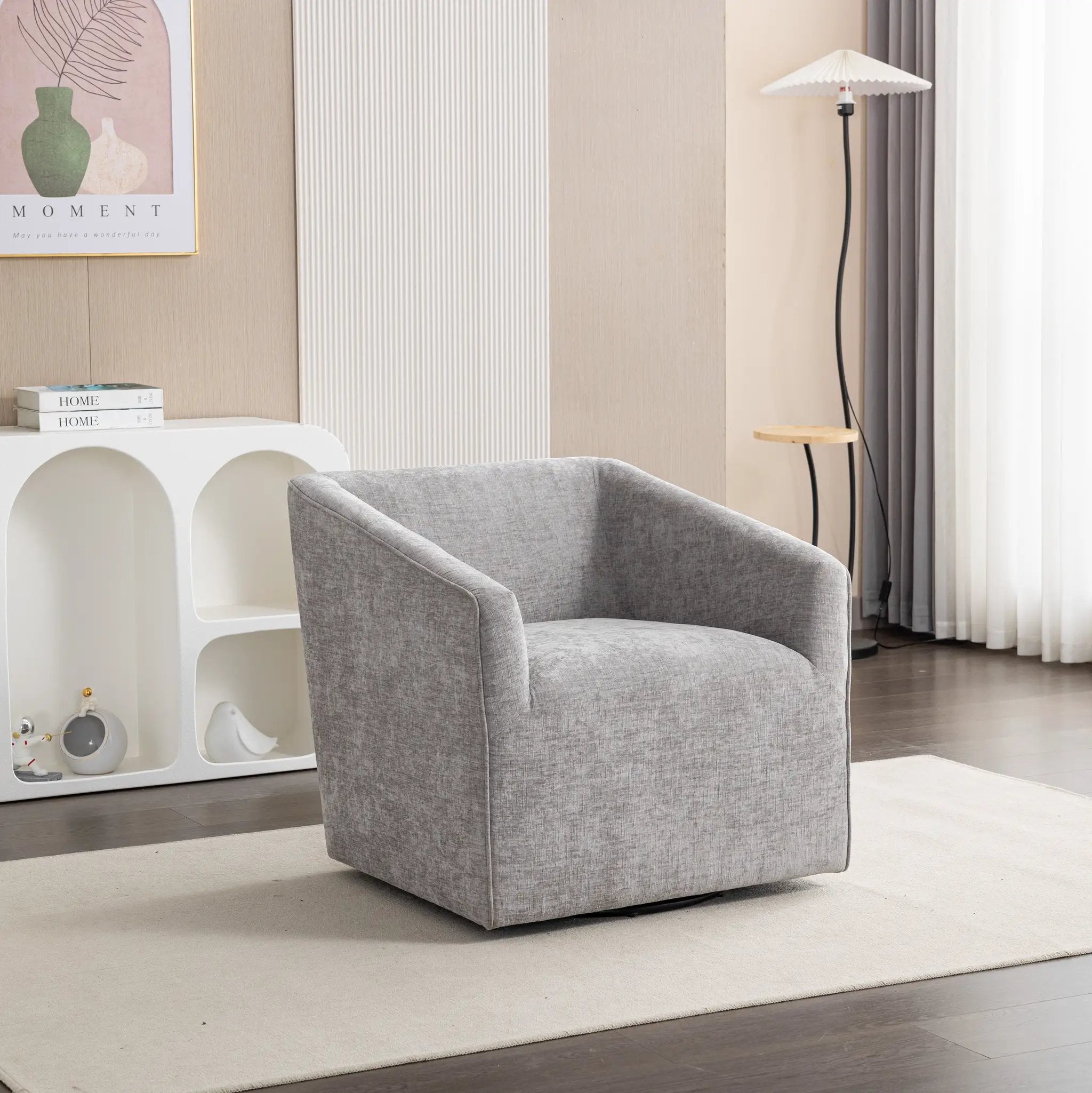 Nice Modern Upholstered Barrel Armchair, 360° Swivel by HouseOfZazla