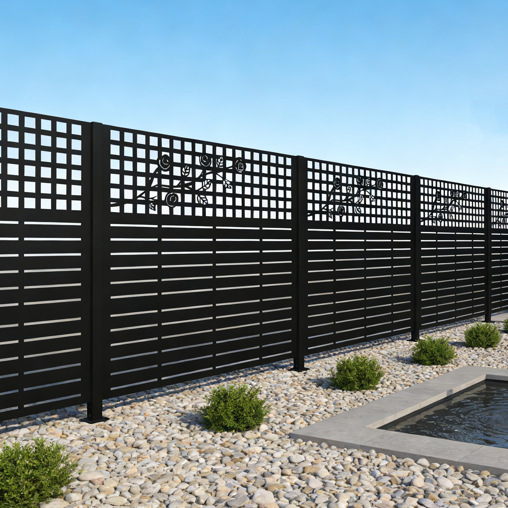 W48" x H47.3" Metal Privacy Screen with Rose Design by HouseOfZazla