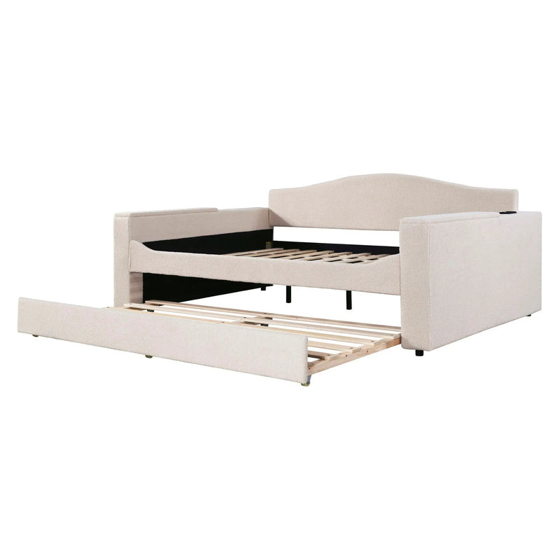 Upholstered Daybed With Storage Armrests, Trundle And Latest Integrated tooth Audio System by HouseOfZazla